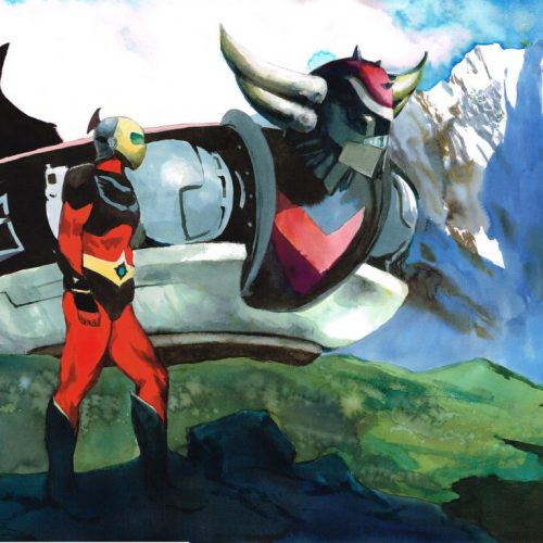 Goldorak 36x48 cm- Encres, pochoirs, spray acrylique.