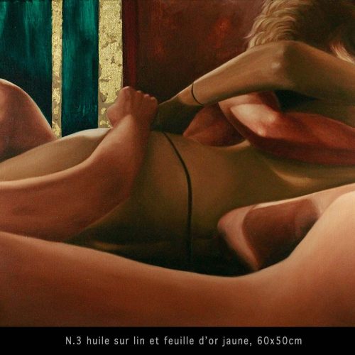 Christophe Stephan Durand huile et feuille d'or jaune 60 x 50 cm