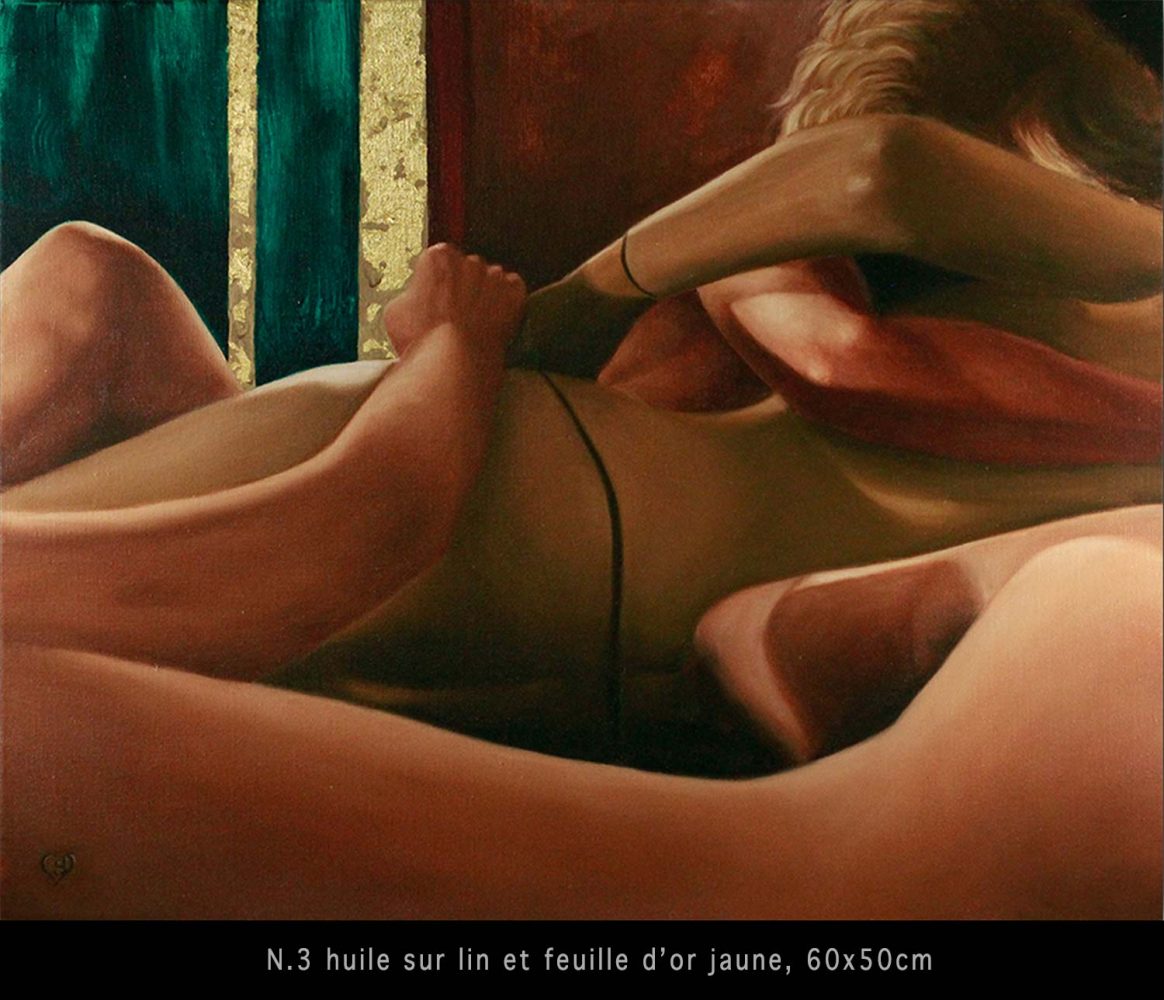 Christophe Stephan Durand huile et feuille d'or jaune 60 x 50 cm