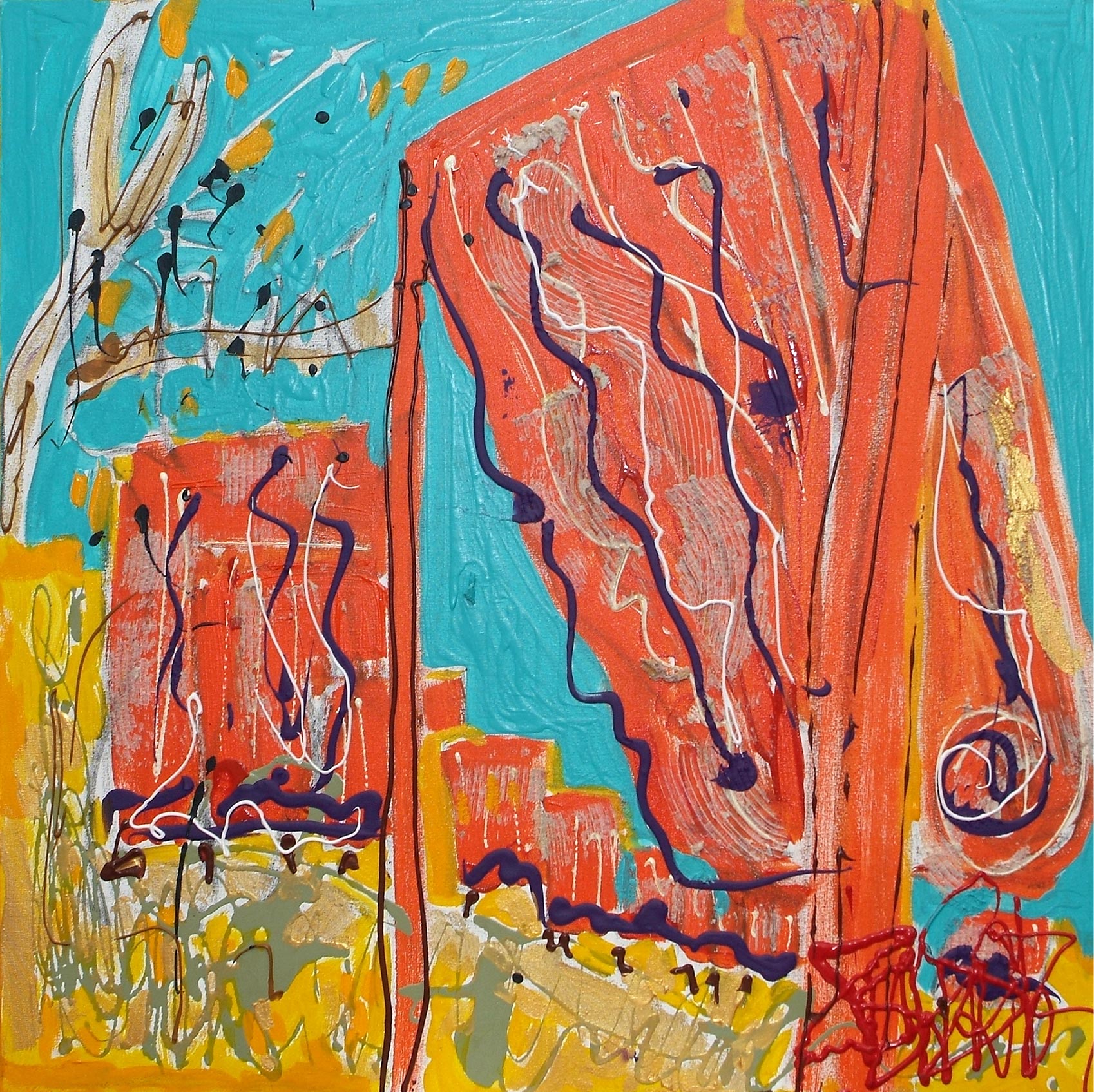 Une orange à Central Park Triptyque 60 x 60 Acrylique sur toile