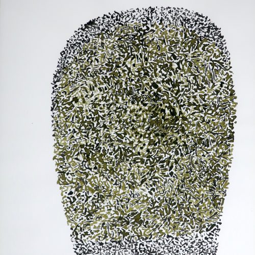 Dessin 2020-10 -Figure- 29,7x 42 cm, encre de couleur verte, terre de Sienne et noire, ©Jean Chazy