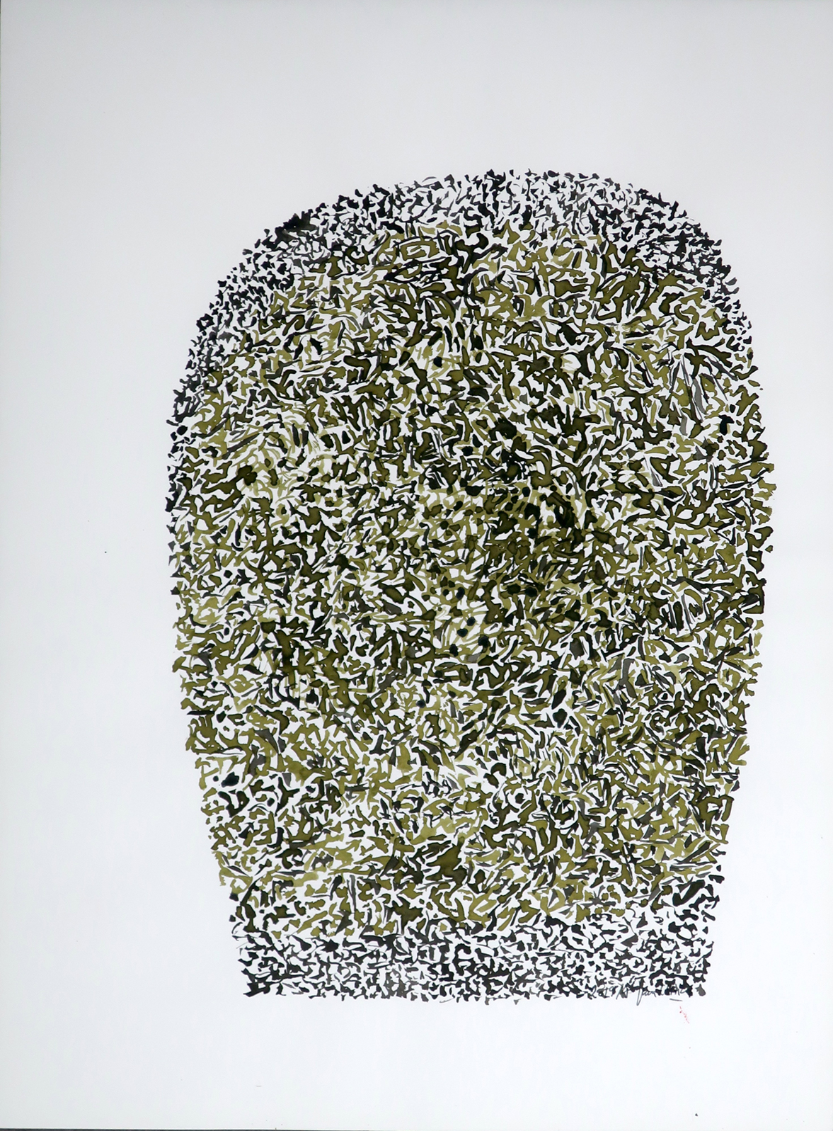 Dessin 2020-10 -Figure- 29,7x 42 cm, encre de couleur verte, terre de Sienne et noire, ©Jean Chazy