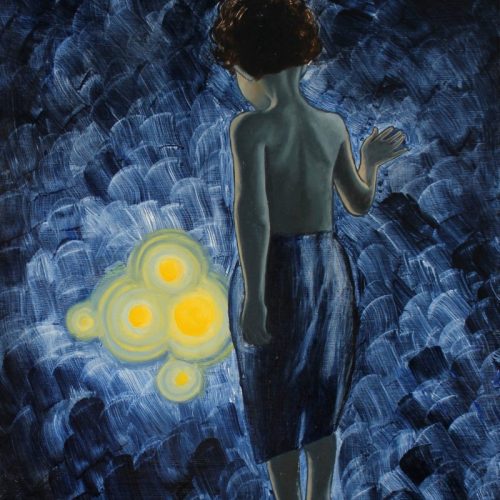 Boy in the blue par Christophe Stephan Durand Huile sur coton 40x50cm