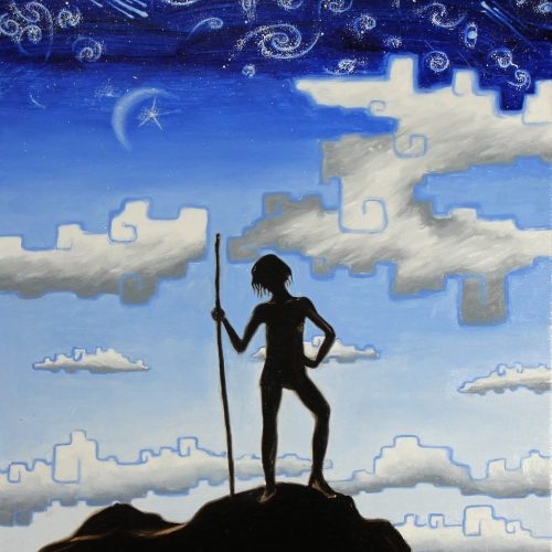 Lil Sapiens (Petit Sapiens) par Christophe Stephan Durand Huile sur lin 33x46cm