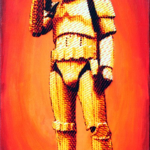 Mat Elbé - Stormtrooper Orange - 30 x 60 - 2020 pochoir sur toile Mat Elbé est un pochoiriste et photographe pour Paris Tonkar Magazine.