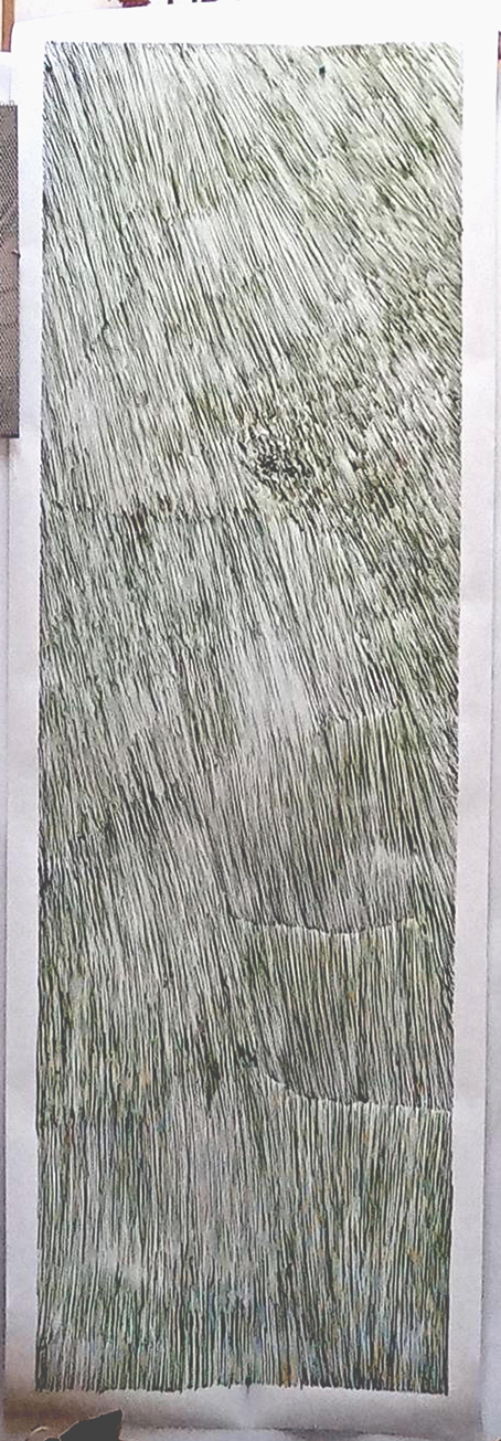 Herbes aquatiques", encre verte et terre de sienne, 75 x 210 cm, papier Canson, ©JeanChazy