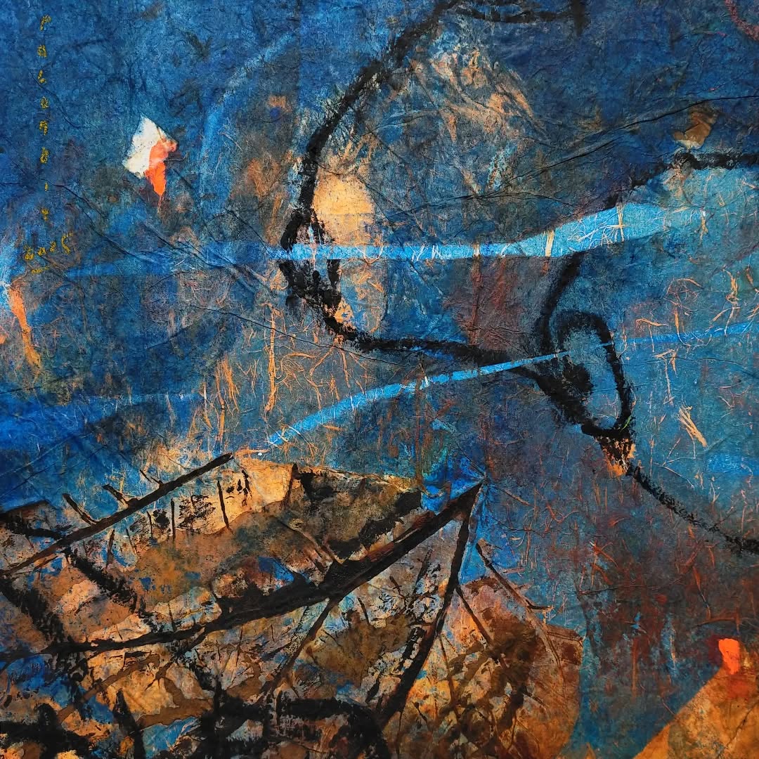 ABYSSES Fragment 3, Les plumes (40x40) Huile et acrylique sur papier "Peau du dragon" Nouvelle série, Nouvelles perspectives, Nouvelle tranche de vie..