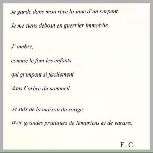 JE SUIS DE LA MAISON DU SONGE » par Francis Coffinet Préface d’Alain Borer Editions Unicité / Editions unicité -François Mocaër- collection Le vrai Lieu dirigée par Laurence Bouvet