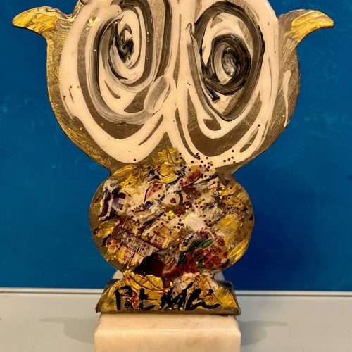 Chouette en acier sur socle en marbre Patmoli