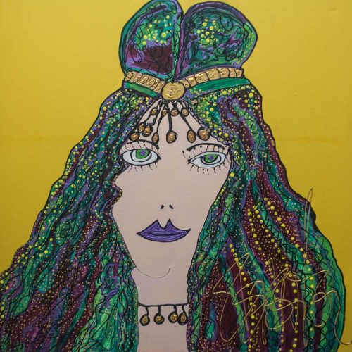 Isa Sator « La marraine de Bécassine » 2018 100 x 100 cm Acrylique sur toile