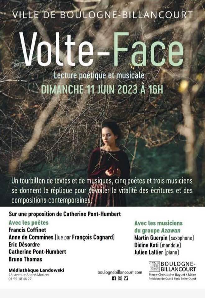 Volte face - lecture poétique et musicale Boulogne Billancourt Catherine Pont-Humbert