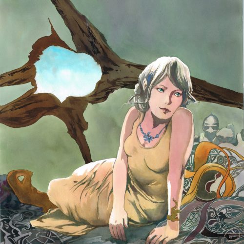 Vincent Pompetti Femme elfe : 40x50cm encres acquarelles sur papier (de la bande dessinée "Onys" sortie en septembre 2025) Diplômé de l’Institut National des Beaux-Arts Saint-Luc de Liège, il réalise seul sa première bande dessinée qui a pour thème la science-fiction dans un monde imaginé par lui