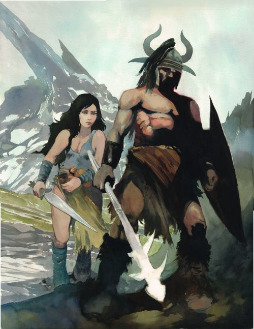 Vincent Pompetti Warriors -issu de la BD "Onys" paru en septembre 2025 - 50x65 technique mixte. Diplômé de l’Institut National des Beaux-Arts Saint-Luc de Liège, il réalise seul sa première bande dessinée qui a pour thème la science-fiction dans un monde imaginé par lui